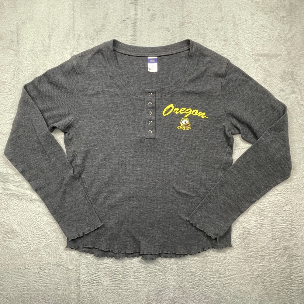 Oregon Ducks Henley Pajama Top Bottom Drawers Women Large Grey  Waffle Knit Trim